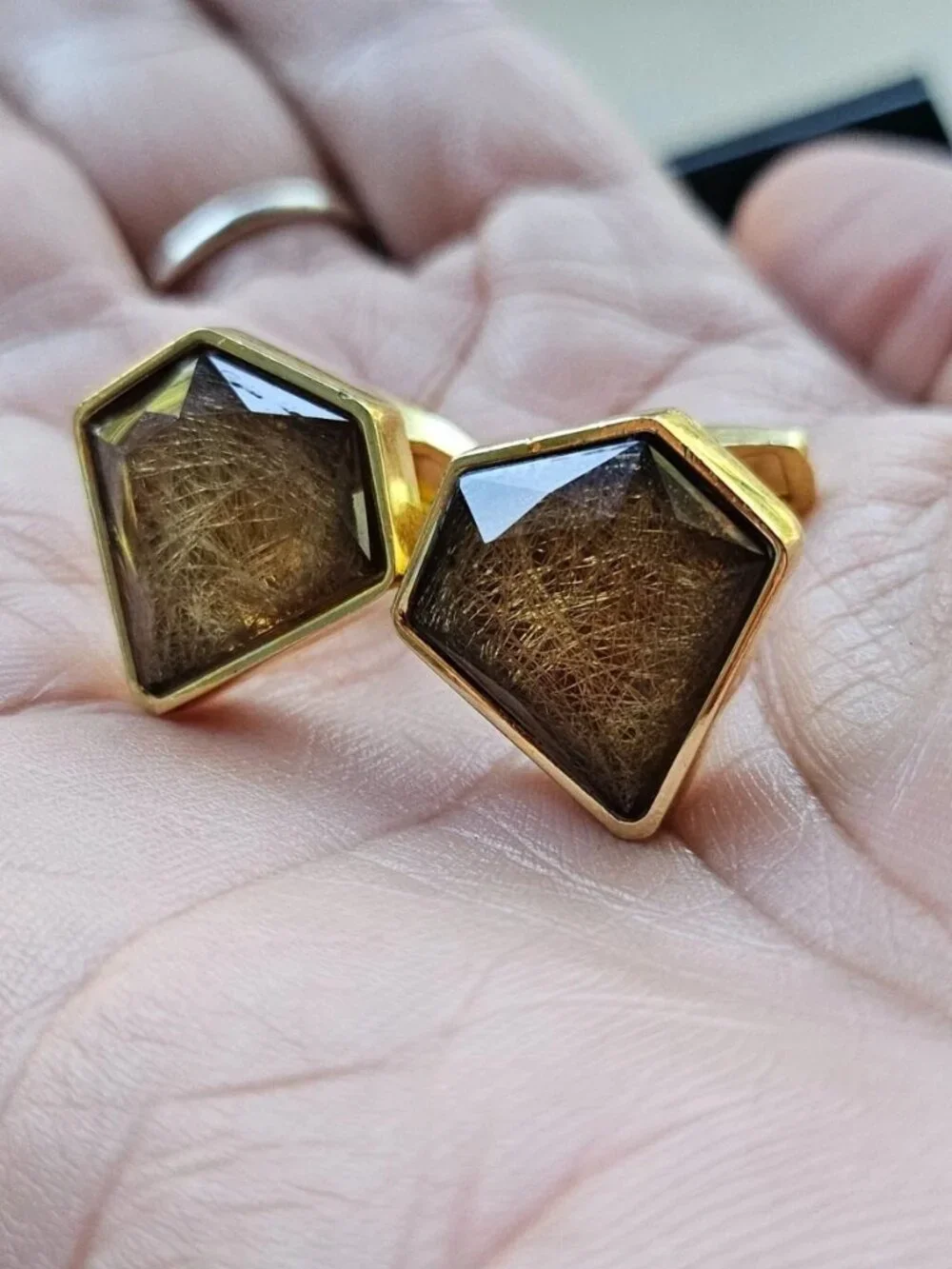 Men Dress Shirt Cuff Links Stud Diamond Shape Faux Stone Fashion Cufflink New